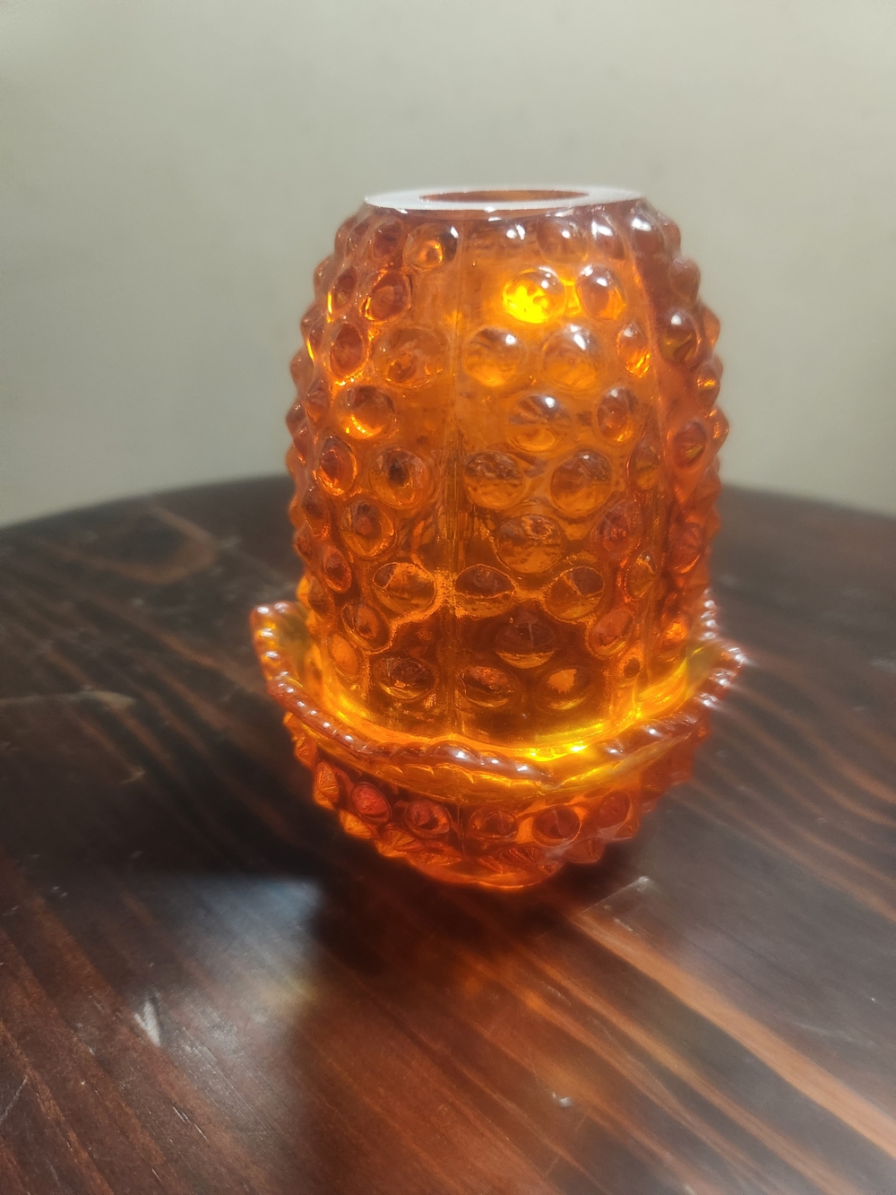 Amber Hobnail Glass Votive Holder